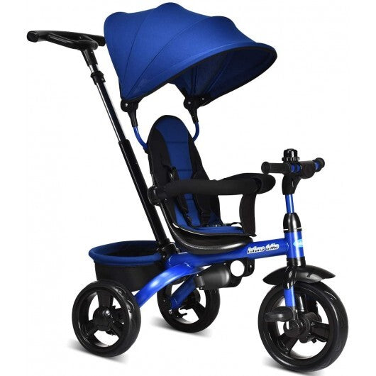 4-in-1 Kids Tricycle with Adjustable Push Handle-Blue - Color: Blue