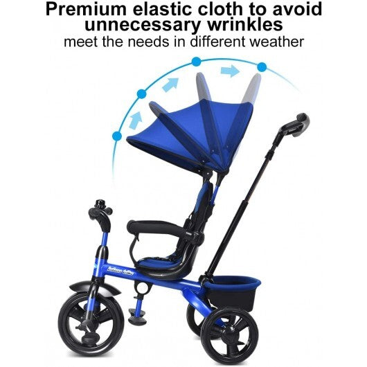 4-in-1 Kids Tricycle with Adjustable Push Handle-Blue - Color: Blue