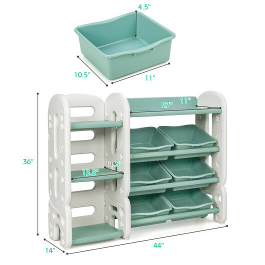 Kids Toy Storage Organizer with Bins and Multi-Layer Shelf for Bedroom Playroom -Blue