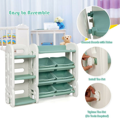 Kids Toy Storage Organizer with Bins and Multi-Layer Shelf for Bedroom Playroom -Blue