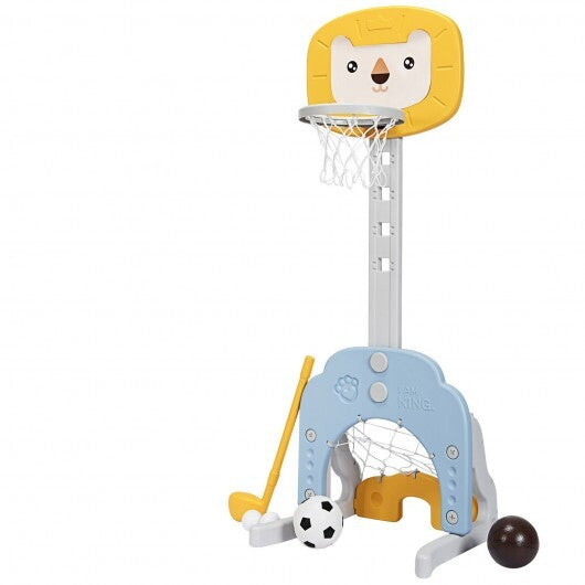 3-in-1 Adjustable Kids Basketball Hoop Sports Set-Yellow - Color: Yellow