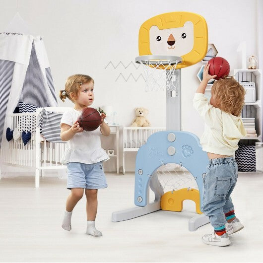 3-in-1 Adjustable Kids Basketball Hoop Sports Set-Yellow - Color: Yellow