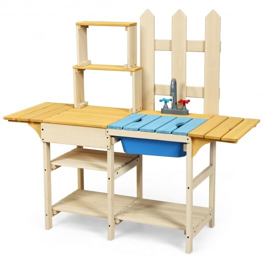 Kid's Outdoor Wooden Pretend Cook Kitchen Playset Toy  - Color: Natural