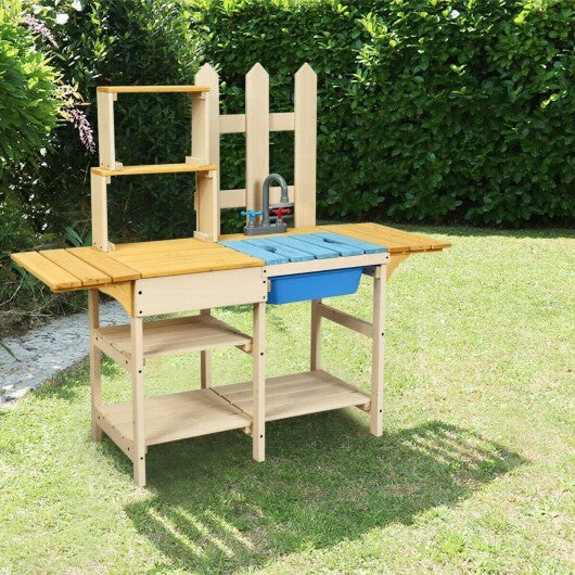 Kid's Outdoor Wooden Pretend Cook Kitchen Playset Toy  - Color: Natural