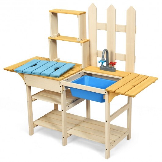 Kid's Outdoor Wooden Pretend Cook Kitchen Playset Toy  - Color: Natural