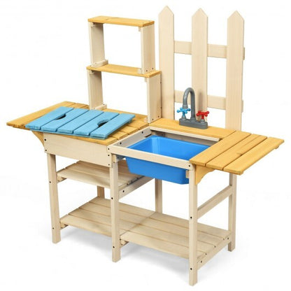 Kid's Outdoor Wooden Pretend Cook Kitchen Playset Toy  - Color: Natural