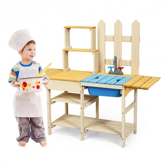 Kid's Outdoor Wooden Pretend Cook Kitchen Playset Toy  - Color: Natural