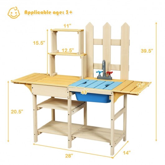 Kid's Outdoor Wooden Pretend Cook Kitchen Playset Toy  - Color: Natural