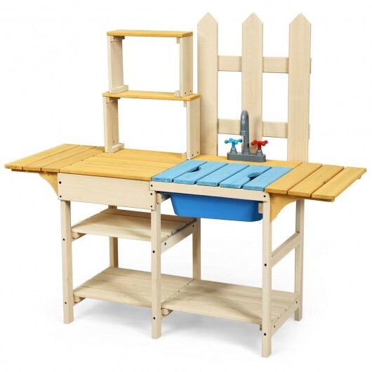 Kid's Outdoor Wooden Pretend Cook Kitchen Playset Toy