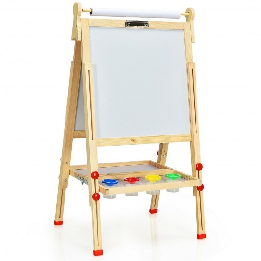 Kids Art Easel with Paper Roll Double-Sided Regulable Drawing Easel Plank