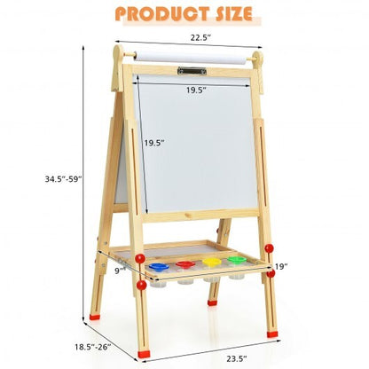 Kids Art Easel with Paper Roll Double-Sided Regulable Drawing Easel Plank