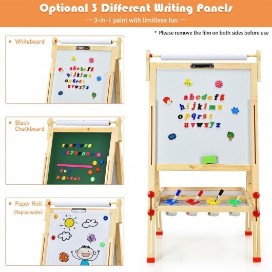 Kids Art Easel with Paper Roll Double-Sided Regulable Drawing Easel Plank