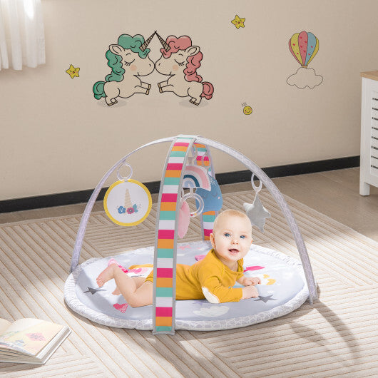 Baby Play Gym Mat 7-in-1 Tummy Time Activity Mat with 5 Detachable Toys-Multicolor - Color: Multicolor