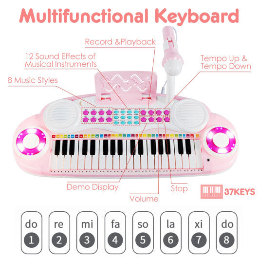 37-key Kids Electronic Piano Keyboard Playset-Blue