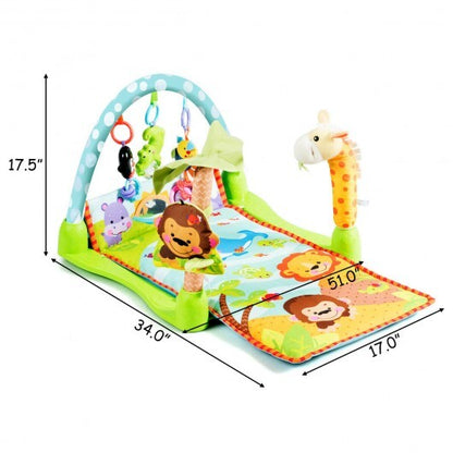 4-in-1 Baby Play Gym Mat with 3 Hanging Educational Toys - Color: Multicolor