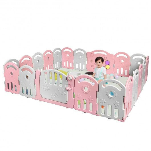 20-Panel Playpen with Music Box and Basketball Hoop-Pink - Color: Pink