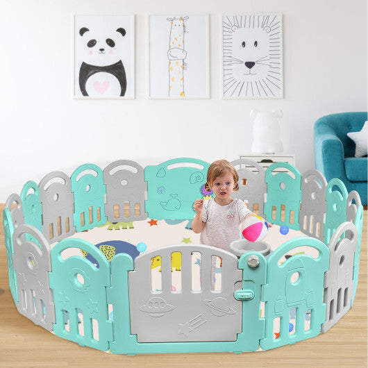 18-Panel Baby Playpen with Music Box & Basketball Hoop-Pink