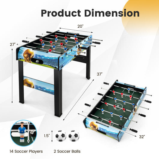 37 Inch Mini Foosball Table with Score Keeper and Removable Legs - Color: Blue