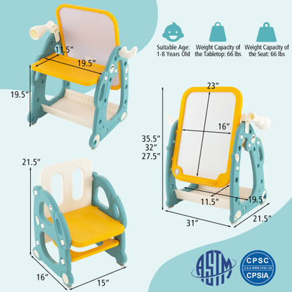 Kids Art Easel with Chair and 3-Level Adjustable Whiteboard-Multicolor