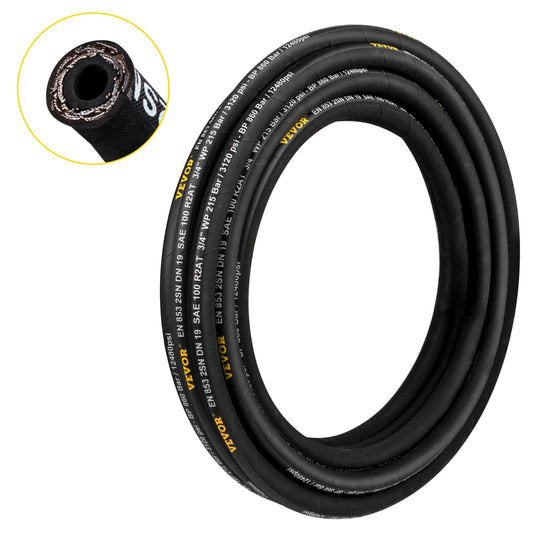 VEVOR Hydraulic Hose 3/4 inch x 50 ft, Coiled Hydraulic Hose 3120 PSI, Rubber Hydraulic Hose with 2 High-Tensile Steel Wire Braid, Bulk Hydraulic Hose -20?C to 140?C, Hydraulic Oil Flexible Hose