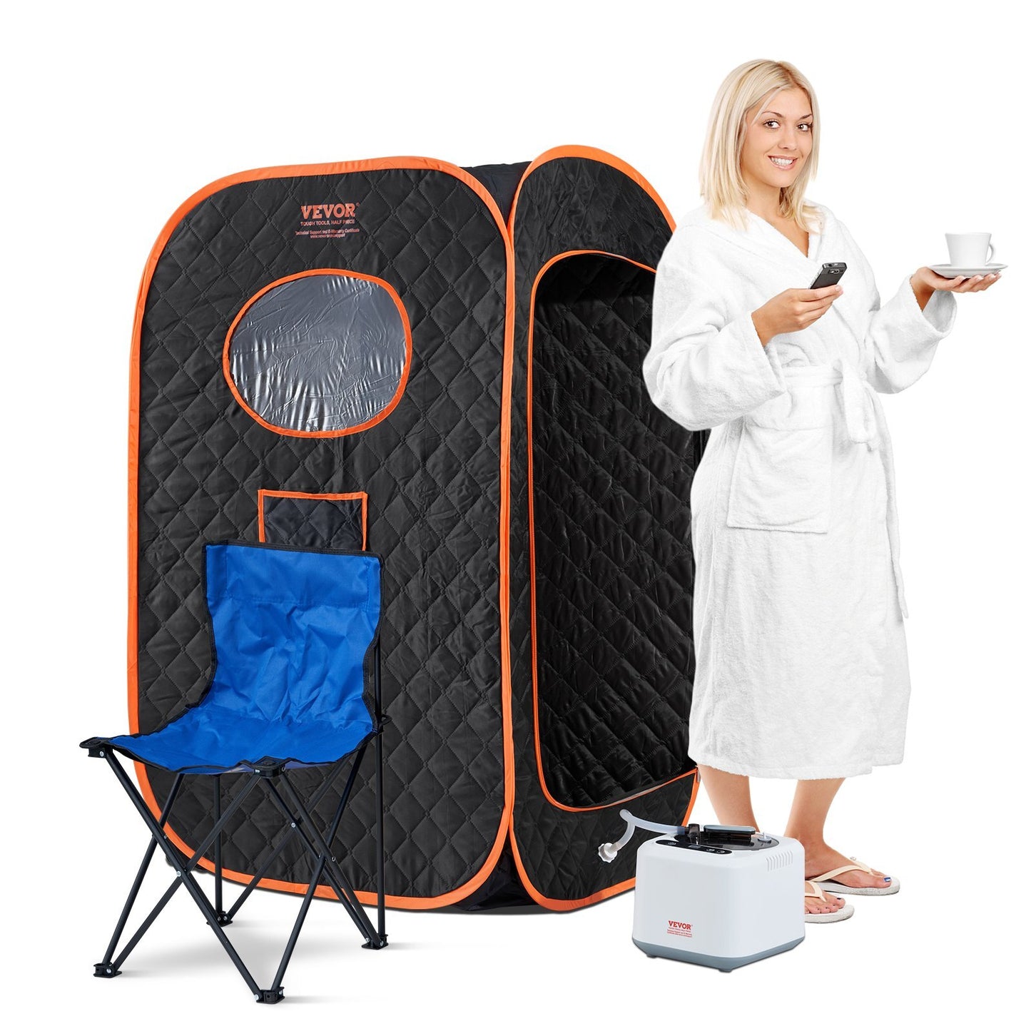 VEVOR Compact Portable Steam Sauna Tent, 1000 Watt Sauna Blanket with Chair, Home Therapeutic Sauna Tent for Detox Relaxation, Time & Temperature Remote Control Personal Sauna for Home, Black