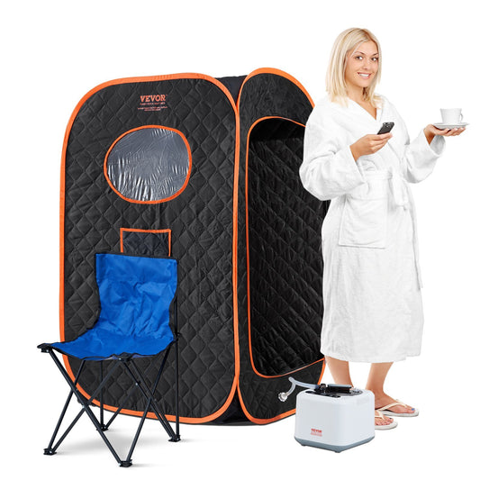 VEVOR Compact Portable Steam Sauna Tent, 1000 Watt Sauna Blanket with Chair, Home Therapeutic Sauna Tent for Detox Relaxation, Time & Temperature Remote Control Personal Sauna for Home, Black