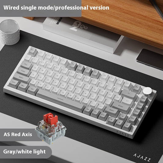 Color: Grey white - Wireless Bluetooth Three-model Mechanical Keyboard Customized Hot Plug T Game Side Carving