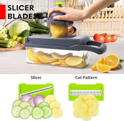 Vegetable Chopper, Pro Onion Chopper, Multifunctional 13 In 1 Food Chopper, Kitchen Vegetable Slicer Dicer Cutter, Veggie Chopper With 8 Blades, Carrot And Garlic Chopper With Container