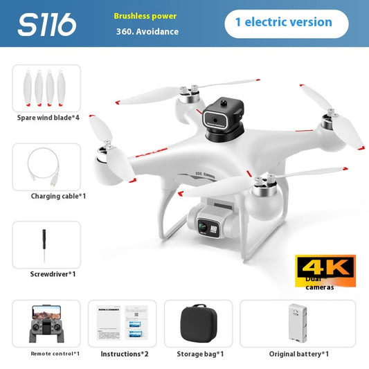 Color: White HD, Specifications: Single Electric Version - S116 Brushless UAV Four-side Obstacle Avoidance Aerial Photography HD Toy