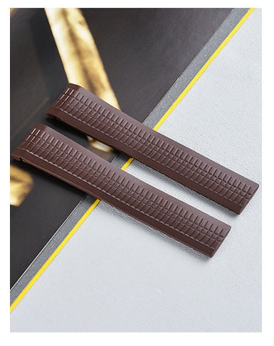 Color: Brown, Size: 21mm Silver Buckle - Rubber Watch Strap Baida ''silicone Strap 21mm Folding Buckle
