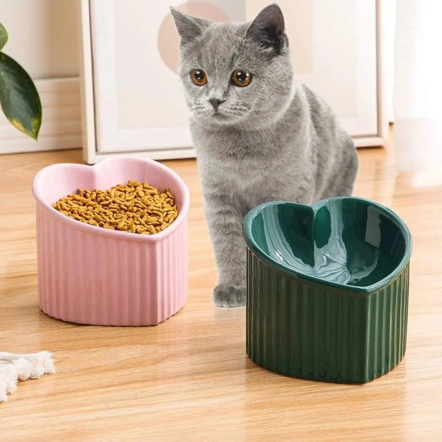 Optimally Elevated Heart Shape Porcelain Cat Bowl